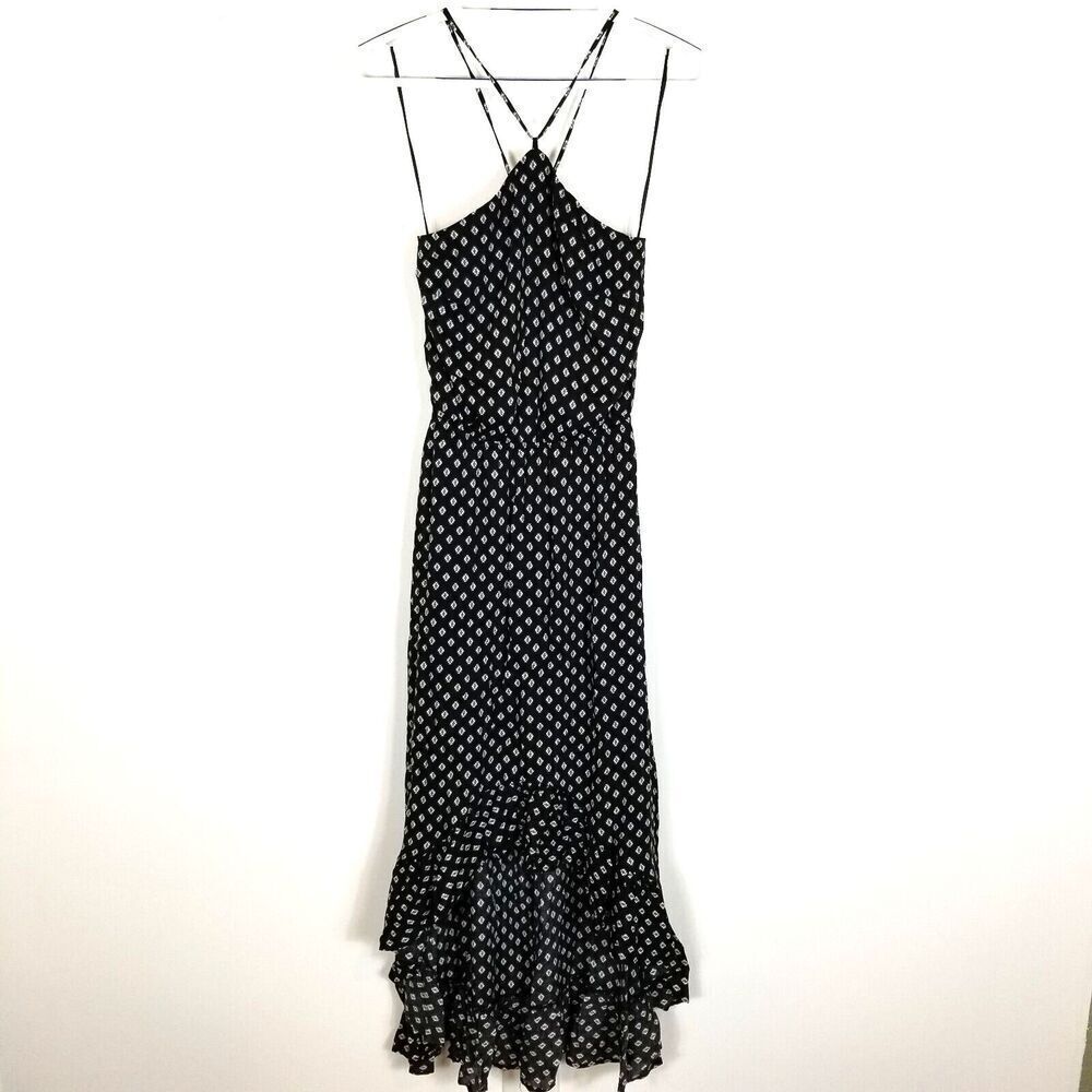 FRAICHE BY J Women Mona Ruffle Halter High-low Dress Size S Black Sleeveless